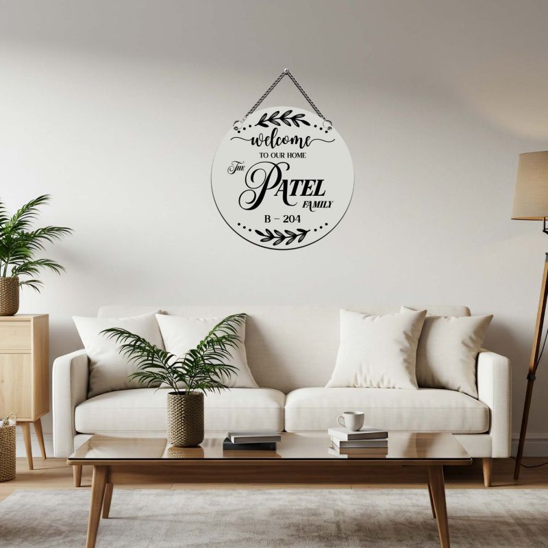 Personalized Welcome Family Name Plate Custom House Name & Surname for Home Entrance Wedding or Housewarming Gift Decorative Nameplate with Hanging Chain